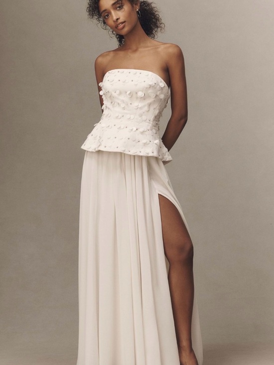 BHLDN Dresses & Skirts - BHLDN Ivory Strapless Peplum Gown with Floral Appliqués from Anthropology
